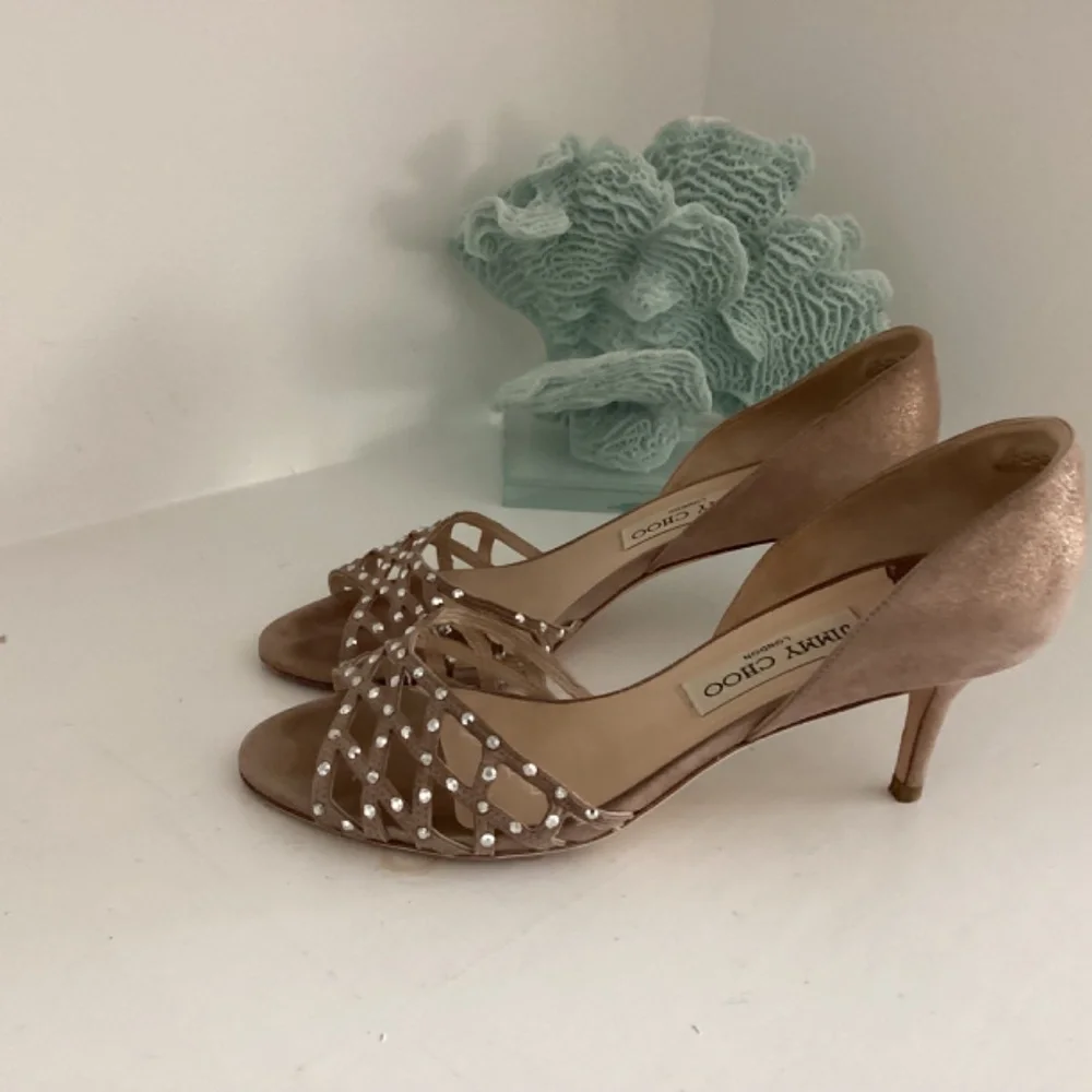Jimmy Choo Suede Crystal Embellishment Slides Heels Sandals Shoes 37 7